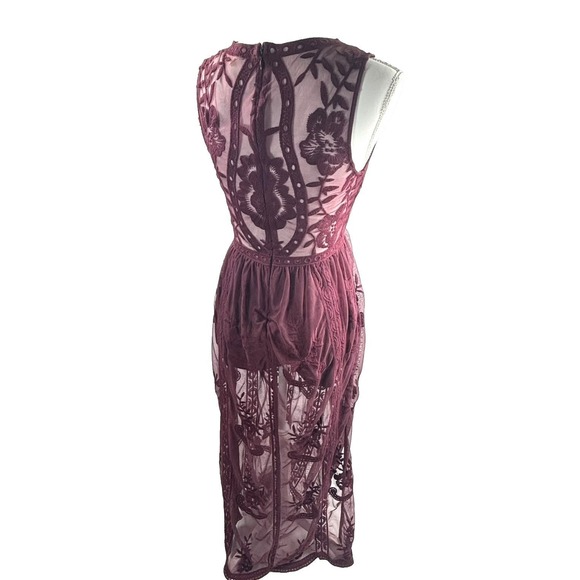 Wishlist Dresses & Skirts - Wishlist Festival Maxi Dress Burgundy Lace Romantic Romper Vamp Whimsigoth S